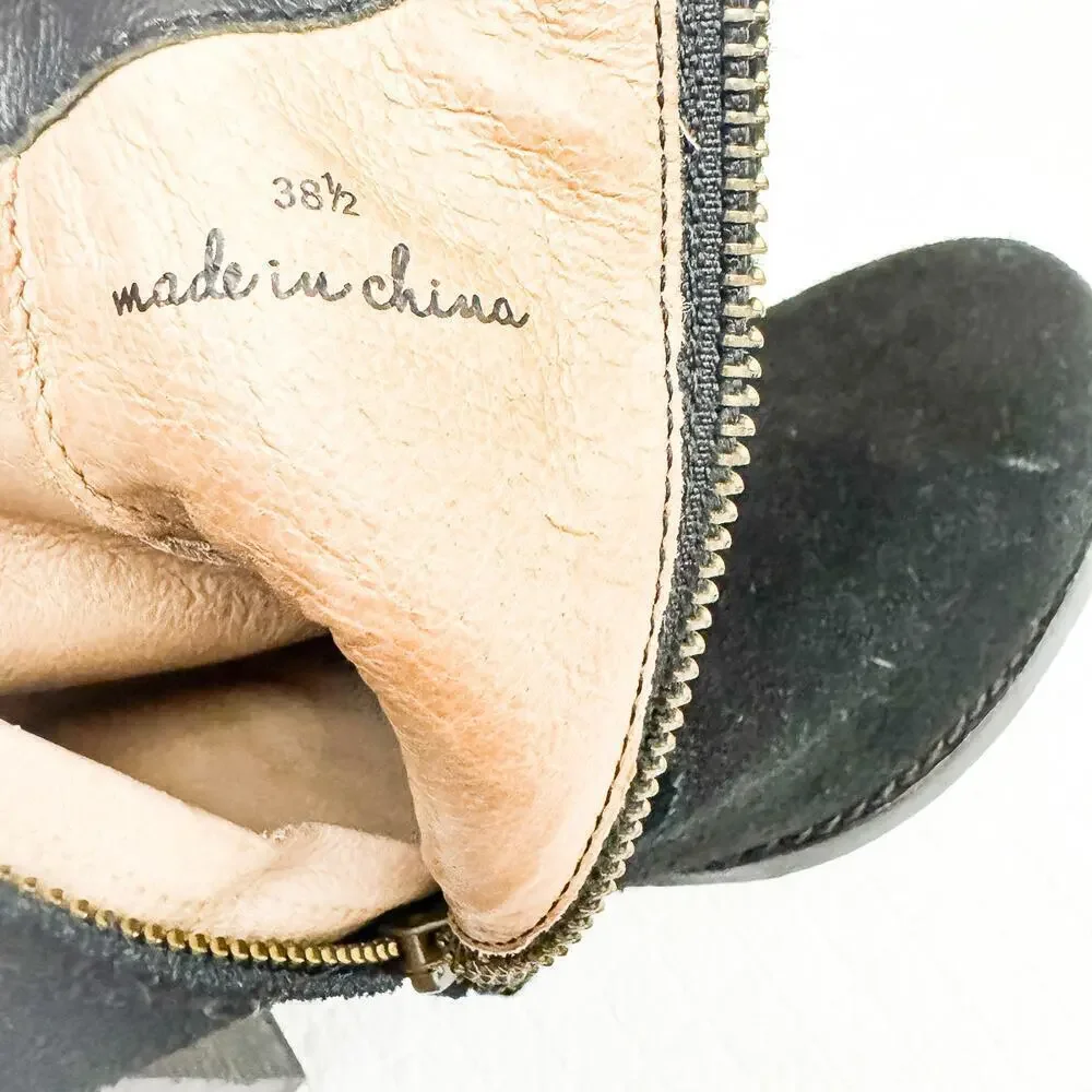 Joie Black Suede Ankle Bootie Round Toe Side Zip Size 38.5